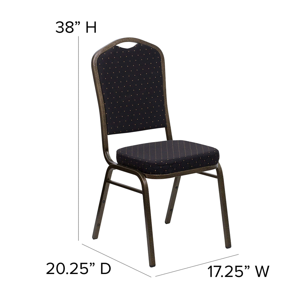 Flash Furniture Hercules Fabric Crown Back Stackable Banquet Chair, Black, Set of 1, Black Patterned Fabric/gold Vein Frame