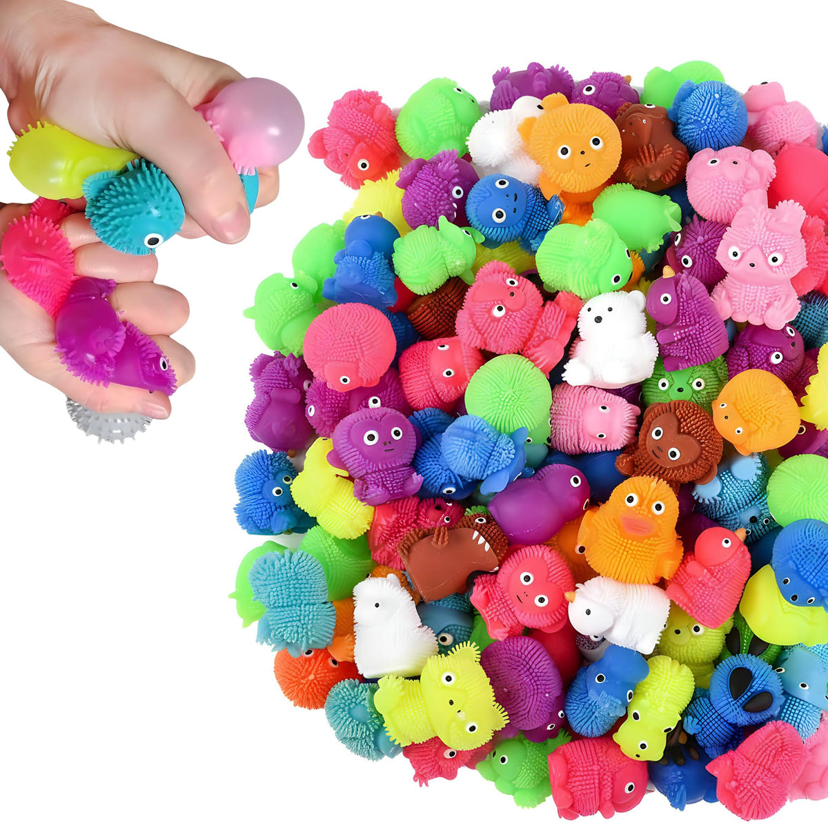 Rhode Island Novelty Mini Puffer, 1.5" Soft Sensory Fidget Toys in Assorted Styles, 50-Piece Bulk Set for Kids Ages 3+, Stress Relief, Party Favors, Classroom Rewards