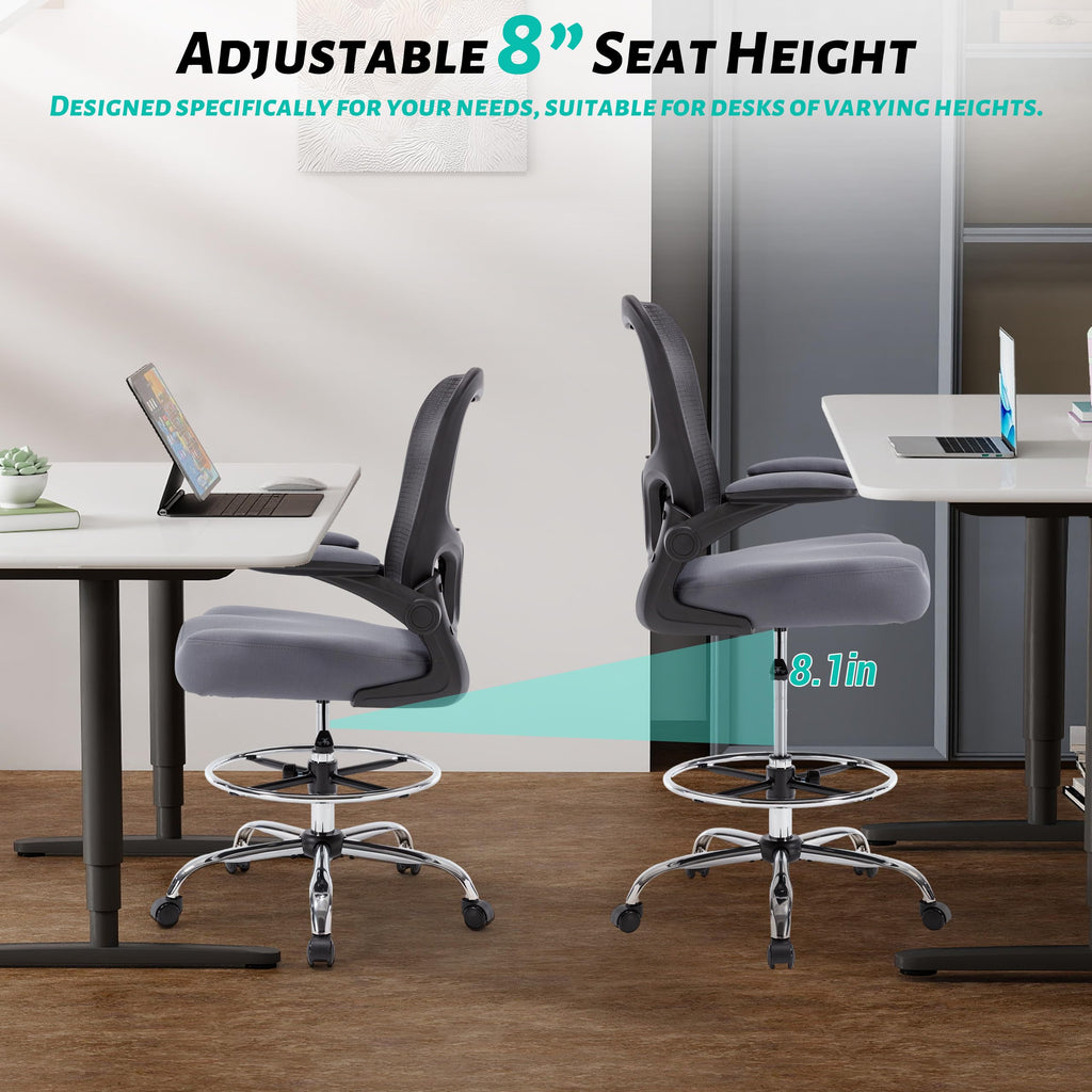 500lbs Ergonomic Drafting Chair Tall Office Chair for Counter Height or Standing Desk, Executive High Office Chairs with W-shaped Thick Seat