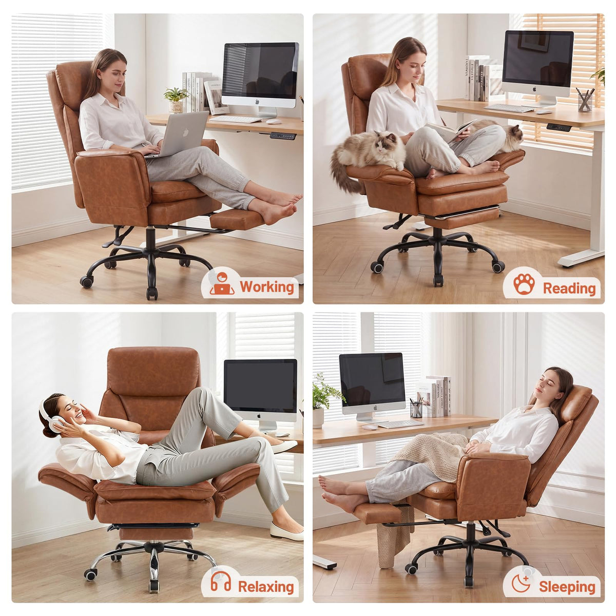 Furniliving Big and Tall Office Chair, Ergonomic Computer Desk Chair with Footrest, Wide Seat Reclining Gaming Chair, Flip Armrests for Cross