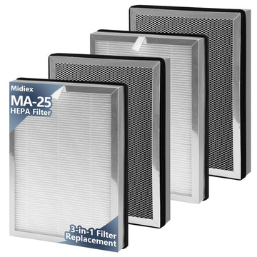 4-Pack MA25 Replacement Filter Compatible with Modify Air Purifier MA-25 Series S1/B1/W1, 3-in-1 H13 Ture HEPA with Activated Carbon Pre-filter