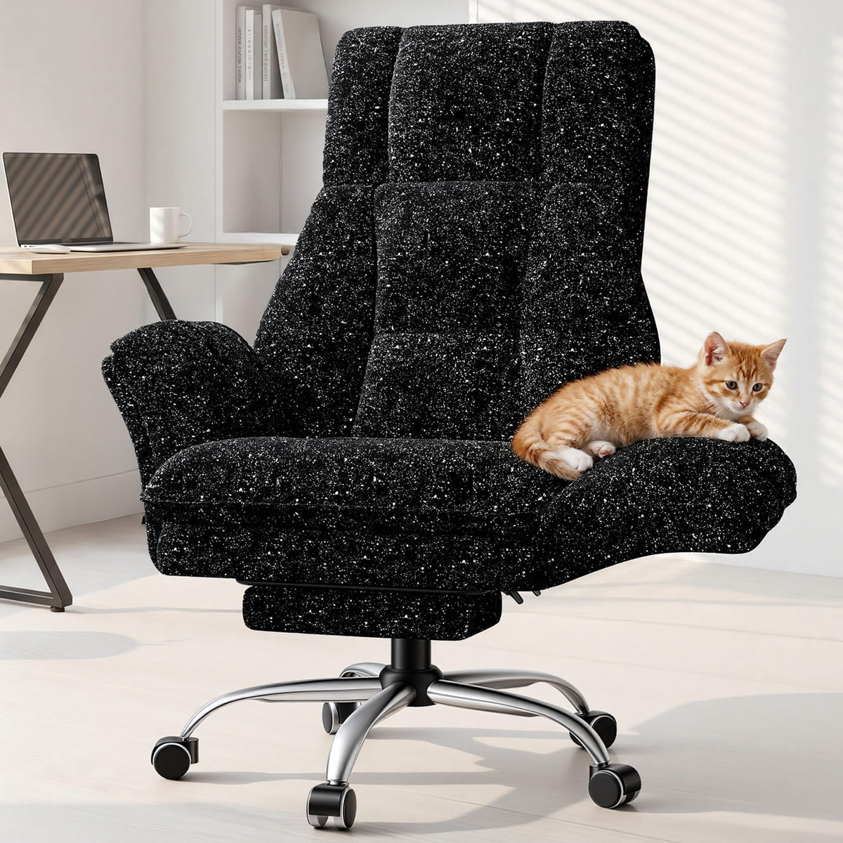 Homigropa Big and Tall Office Chair with Foot Rest & Flip Armrests, Galaxy Black
