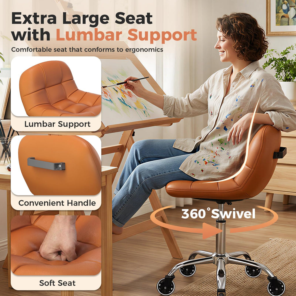 Rolling Stool Chair with Wheels, Height Adjustable Stool with Back Support, Office Drafting Chair with Pu Leather Cushion for Home Office