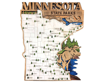Minnesota Custom State Park Travel Map Sign, 3 Layer Natural Wood Sign, Minnesota State Parks Travel Map, Personalized Minnesota Tracker Map