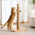 29" Tall Solid Wood Cat Scratching Post for Indoor Cats, Extra Stable Heavy Base, Natural Sisal Scratcher with Hanging Ball, Furniture Protector for Kittens & Adult Cats, Beige