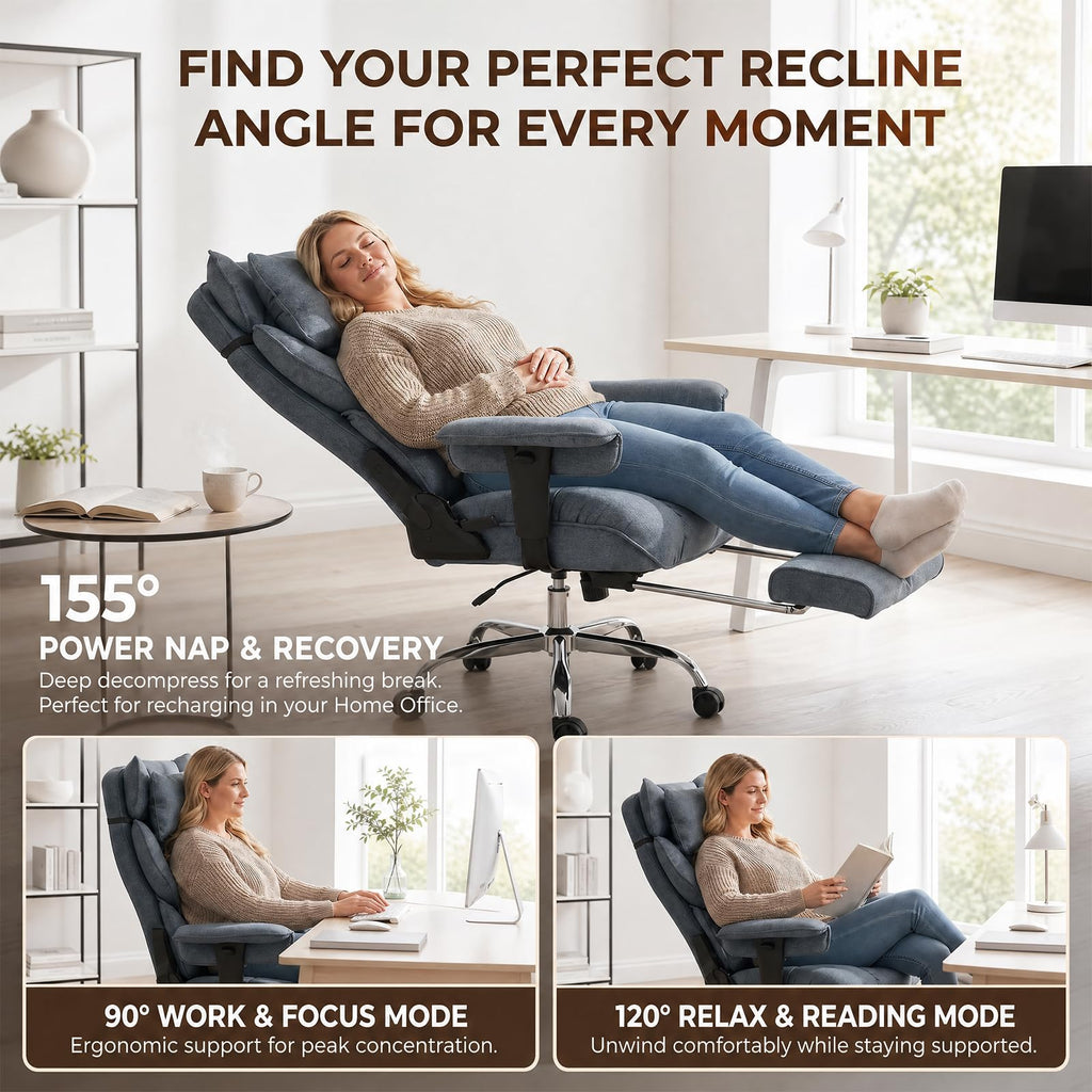 Mokodo Big and Tall Office Chair 400lbs, Breathable Fabric Executive Desk Chair with Pocket Spring Cushion, 155° Reclining Computer Chair with