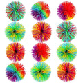 Leinuosen 12 Pieces Stringy Balls Sensory Stringy Ball Soft Rainbow Pom Bouncy Stress Bags Basket Stuffers Fillers Birthday Party Favors, Fidget Party School Classroom Gifts, Multicolor (2.75 Inch)