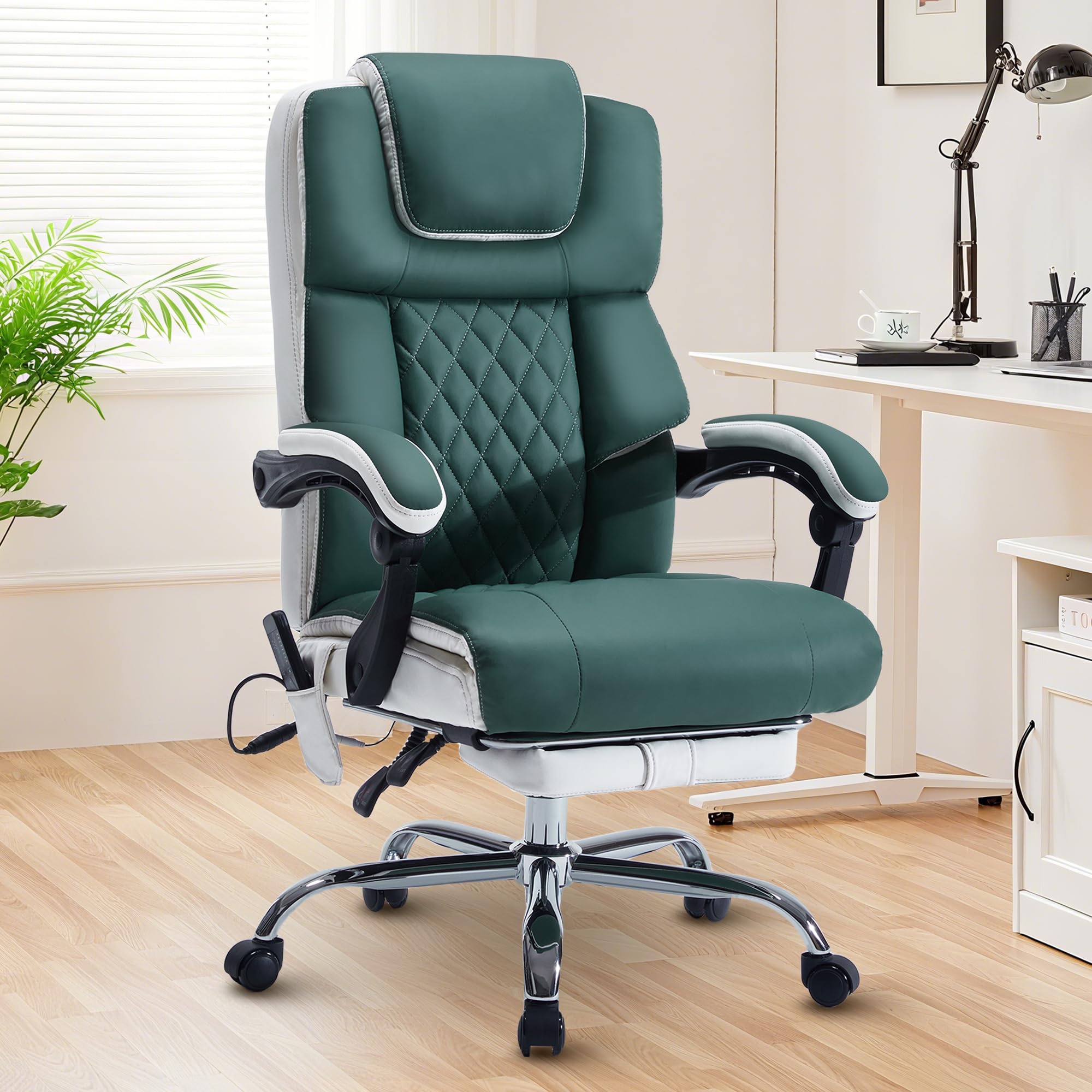 Massage Office Chair 6 Points 500lbs with Footrest,reclining Leather Desk Chair with Vibration Heat,executive Big and Tall Chairs for Heavy