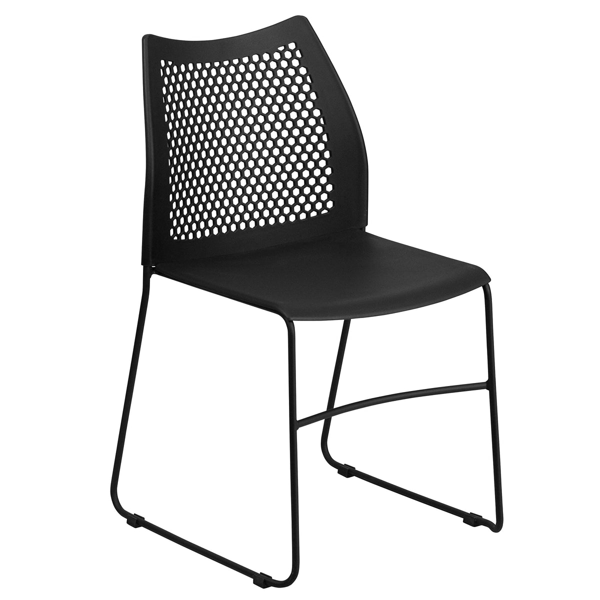 Flash Furniture Hercules Series 661 Lb. Capacity Black Stack Chair with Air-vent Back and Black Powder Coated Sled Base, Set of 1