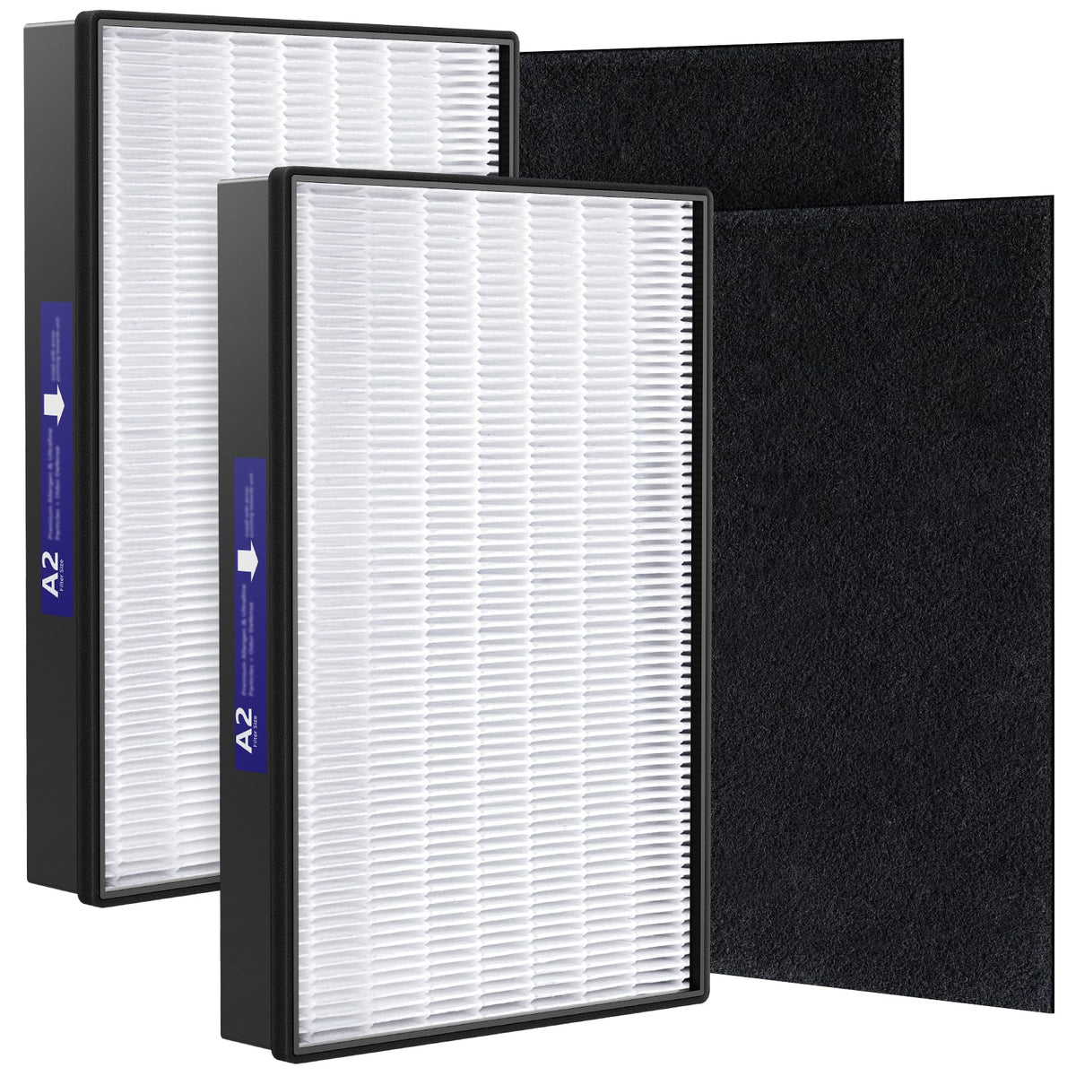 2+2 Pack A2 Replacement Filter Compatible with 3M Filtrete Room Air Purifier FAP-C02-A2, FAP-C03-A2, FAP-T03-A2, FAP-SC02L – Includes 2 HEPA Filters + 2 Activated Carbon PreFilters, Part #1150101