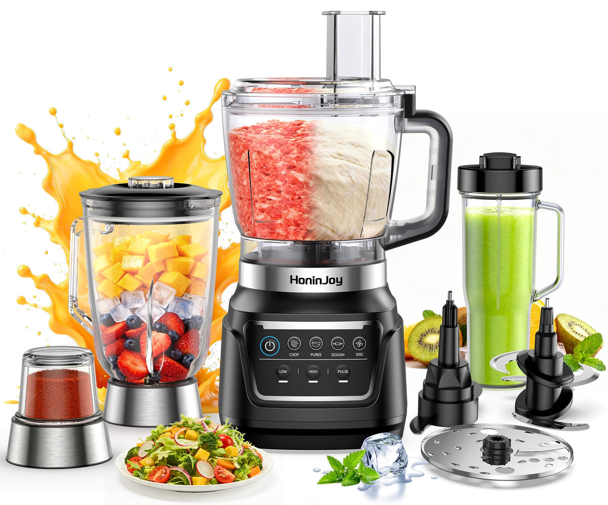 All-in-One Blender & Food Processor, 10-in-1 Professional Blender for Smoothies, Ice Crushing, Dough Making, Chopping, Grinding, Slicing & Shredding, Dishwasher Safe for Kitchen & Home Use