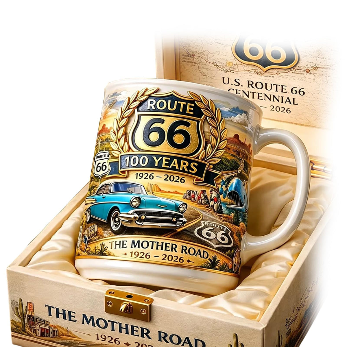 Vintage Route 66 Commemorative Mug | 1926-2026 100th Anniversary Coffee Cup | Collectible Mother Road Gift for Travelers, Friends & Family