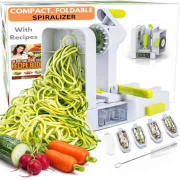 Brieftons QuickFold 5-Blade Spiralizer: Compact Foldable Manual Vegetable Spiralizer & Zucchini Noodle Maker, 5 Japanese Stainless Steel Blades, Spaghetti Maker for Potatoes, Keto Paleo Gluten-Free