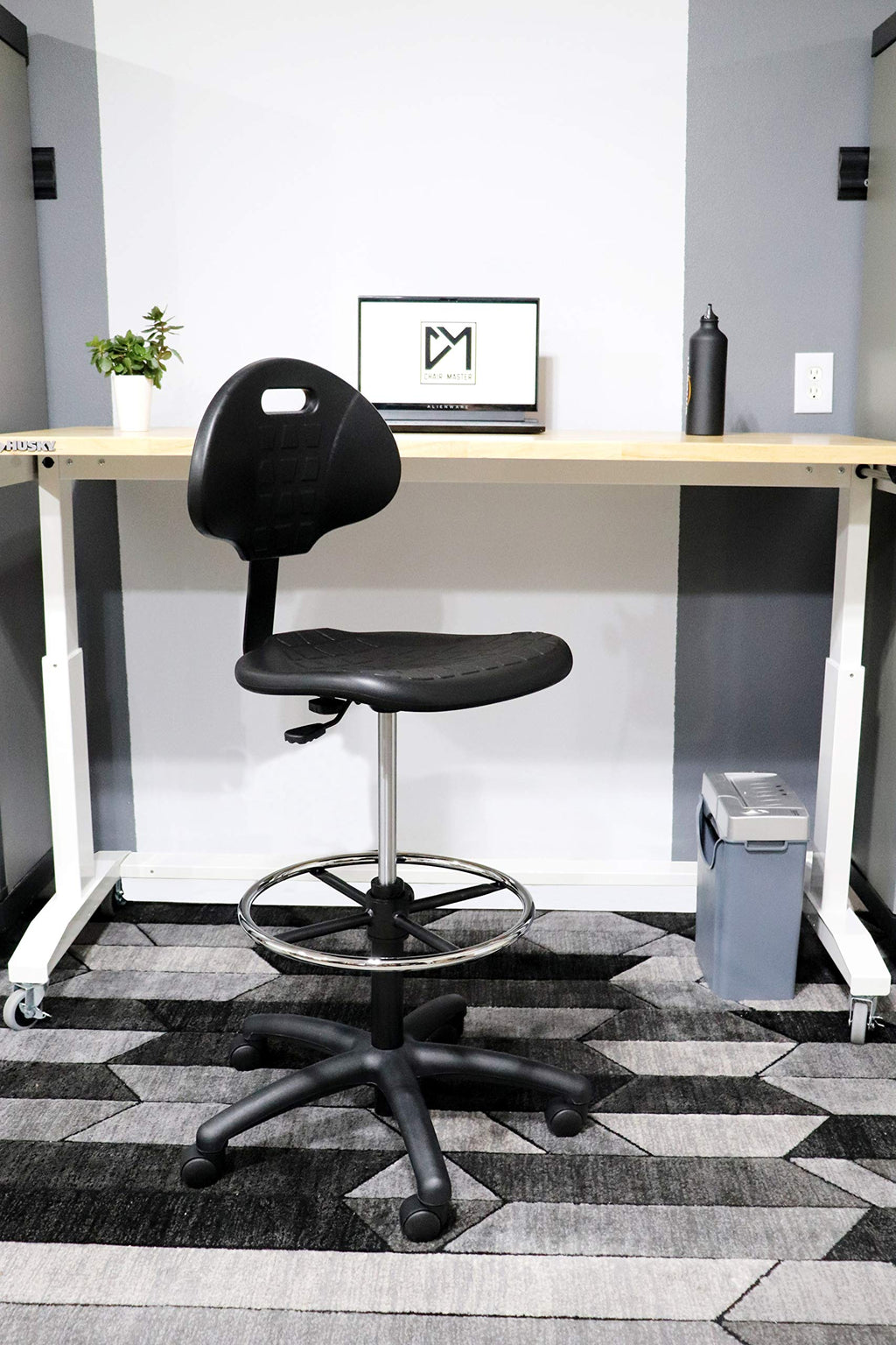 Chair Master-heavy Duty Ergonomic Drafting Stool Black-easy to Clean-largest (20") Adj. Footring and Base (26") on the Market. Seat Ht Range