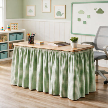 FYSUIMU 14 ft x 29 in Gingham Pleated Table Skirt Green White Buffalo Plaid Ruffled Fabric Table Cover Skirt for Outdoor Farmhouse Wedding Baby Shower Party Decor