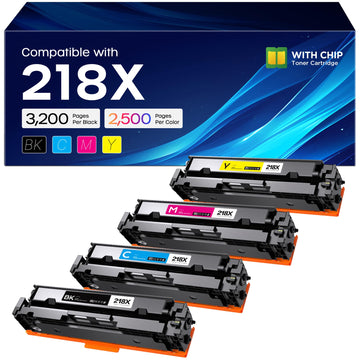 218X Toner Cartridge 4 Pack with Chip Compatible with HP 3301fdw | 218X W2180X 218A Toner Compatible Replacement for HP Color LaserJet Pro 3201dw MFP 3301fdw 3301sdw 3301cdw Printer (BK/C/Y/M)