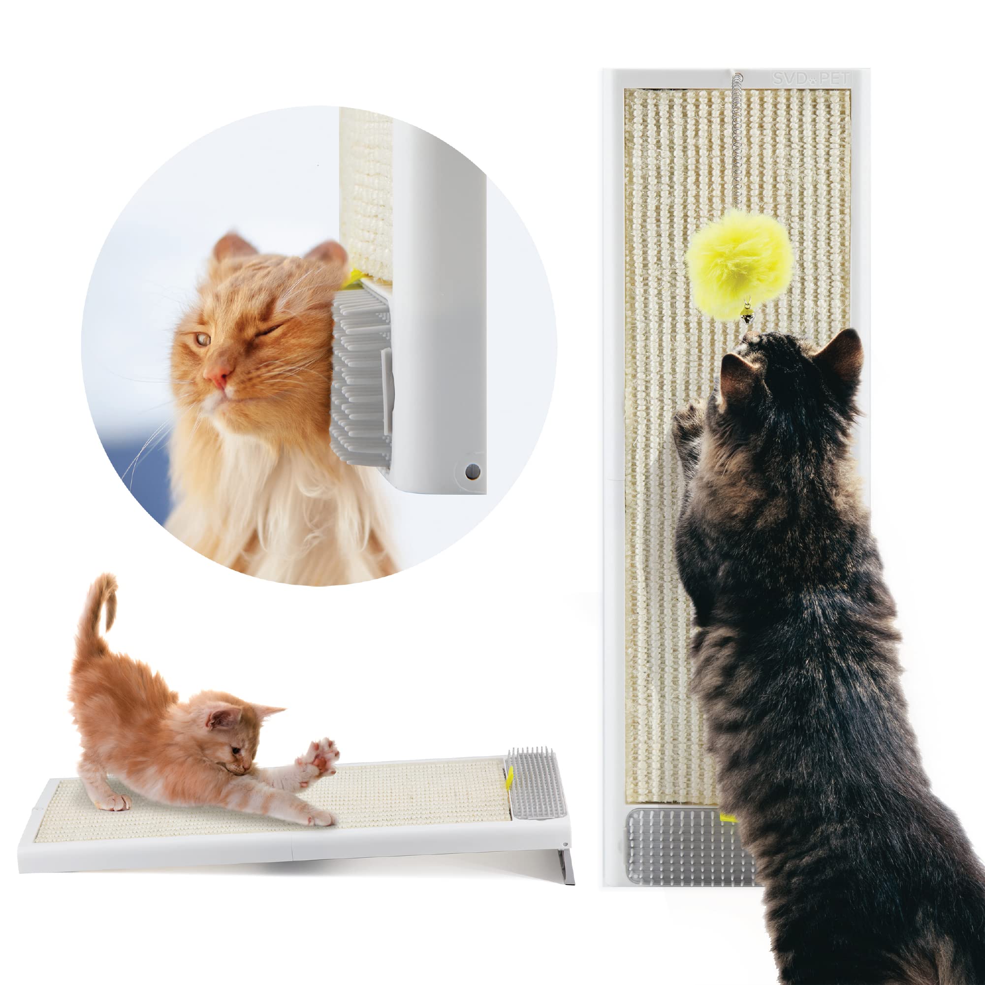 SVD.PET Cat Scratching Post, Natural sisal Pad Cat Scratching Board, Kitten Scratcher w/Replaceable Natural sisal Pad & Self-Groom Brush, Wall Mounted or Floor Use, Cat Toys Included(20x6.5)