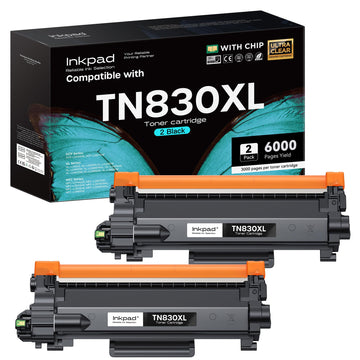 iNKPAD TN830XL TN830 Toner Cartridge 2 Pack, High Yield, Black | Compatible with Brother HL-L2460DW DCP-L2640DW HL-L2400D HL-L2405W MFC-L2820DW, 3000 Pages, with Smart Chip, ISO Certified