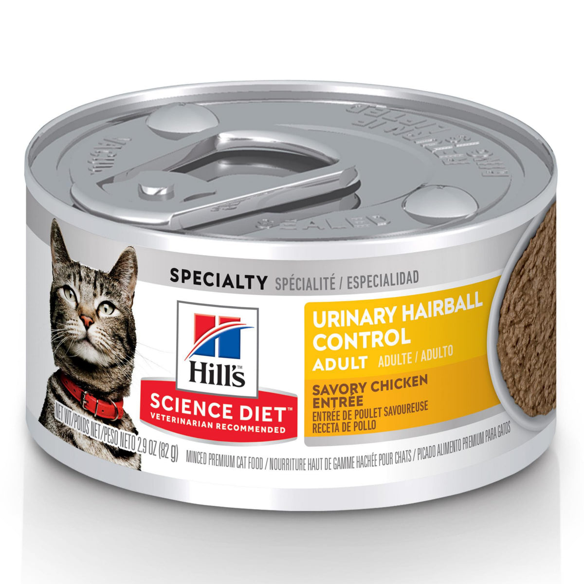 Hill's Science Diet Adult Urinary & Hairball Control Wet Cat Food, Chicken Minced, 2.9 oz. Cans, 12-Pack