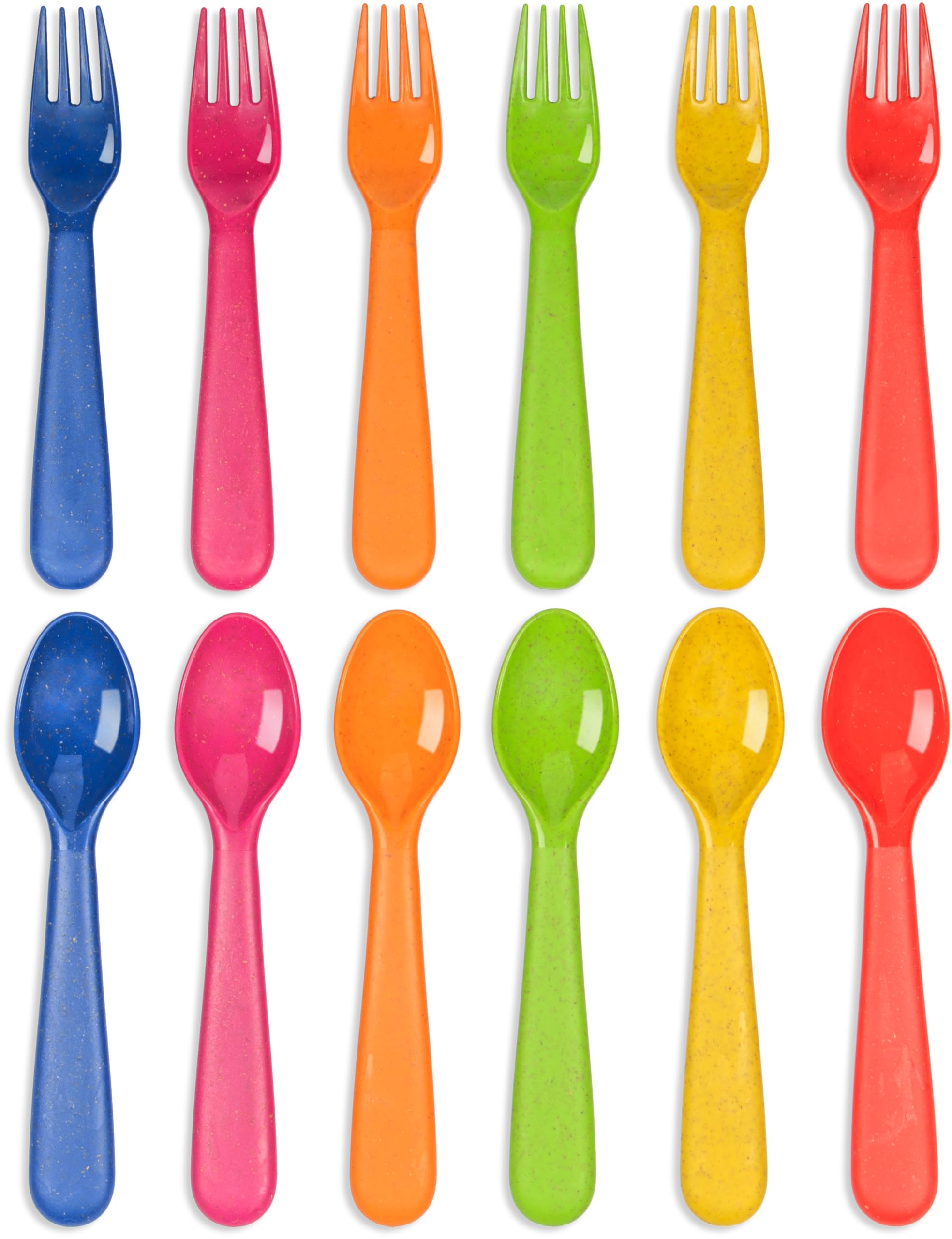 Wheat Straw Toddler Utensils Set of 12 - Kids Forks and Kids Spoons BPA Free/Dishwasher Safe Kids Utensils Cutlery Set Brightly Colored Toddlers Silverware Set
