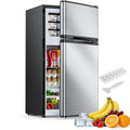 Electactic 2.5 Cu.Ft Mini Fridge with Freezer, Double-Door Compact Refrigerator, Adjustable Glass Shelves, Mechanical Thermostat & Built-in Casters, Space-Saving for Apartment/Dorm/Office, Silver