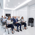 Blaneduo Updated Conference Room Chairs with Tablet Arm, Folding Office Desk Chair with Lumbar Support and Sliding Armrest with Casters,