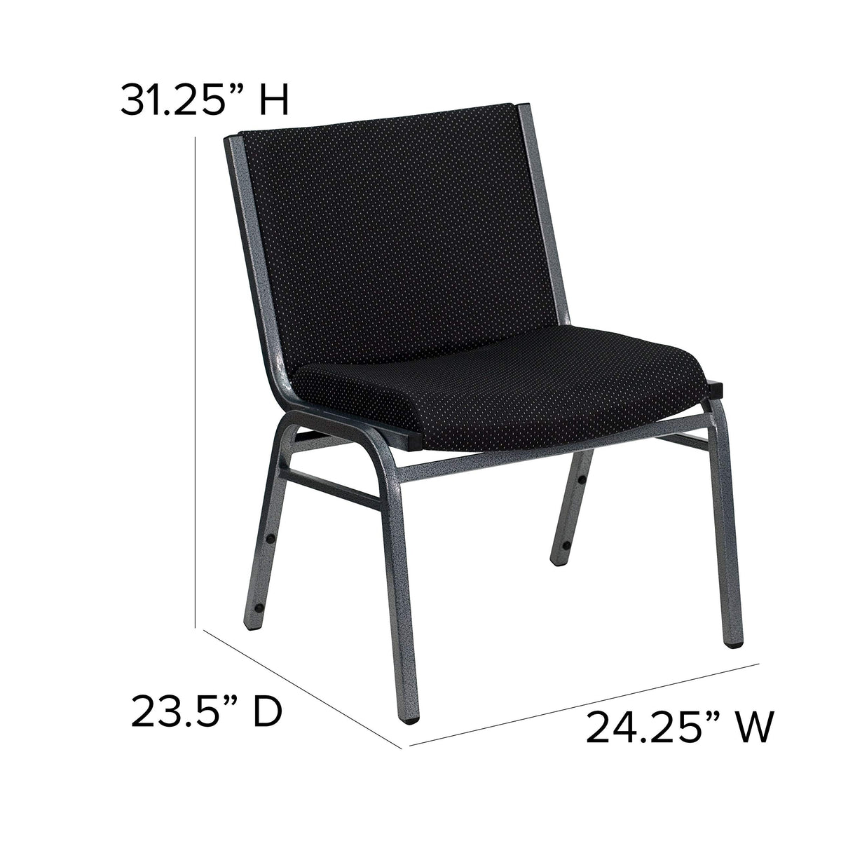 Emma + Oliver Big & Tall 1000 Lb. Rated Black Fabric Stack Chair, 24.25"W x 23.5"D x 31.25"H