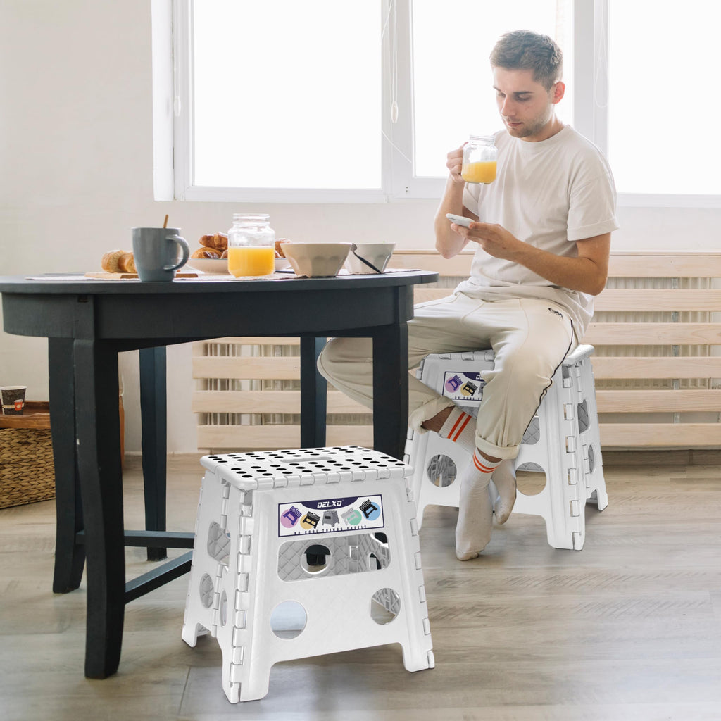 Delxo Folding Step Stool 13 Inch,300 Lbs Step Stool for Adults White