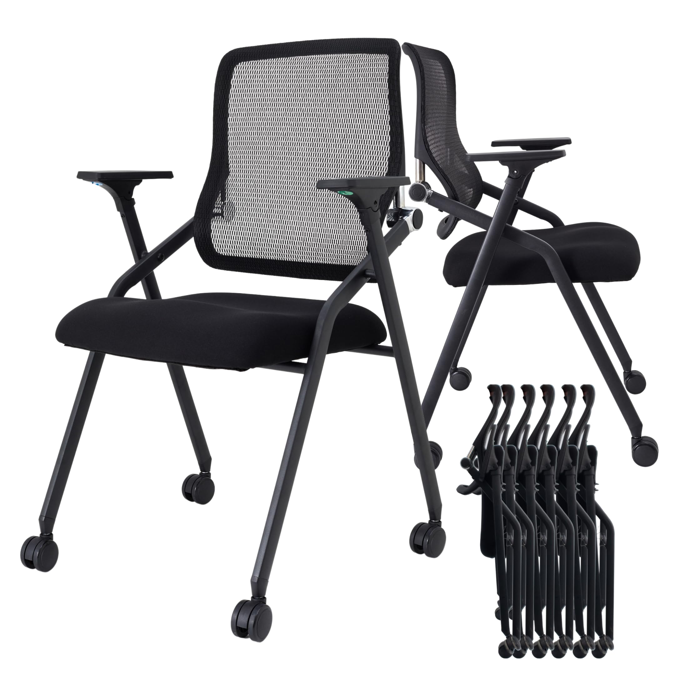 Brobriyo 20 Pack Stackable & Foldable Conference Room Chairs with Lumbar Support, Armrest - Ergonomic Mesh Bouncing Back for Office Meeting,
