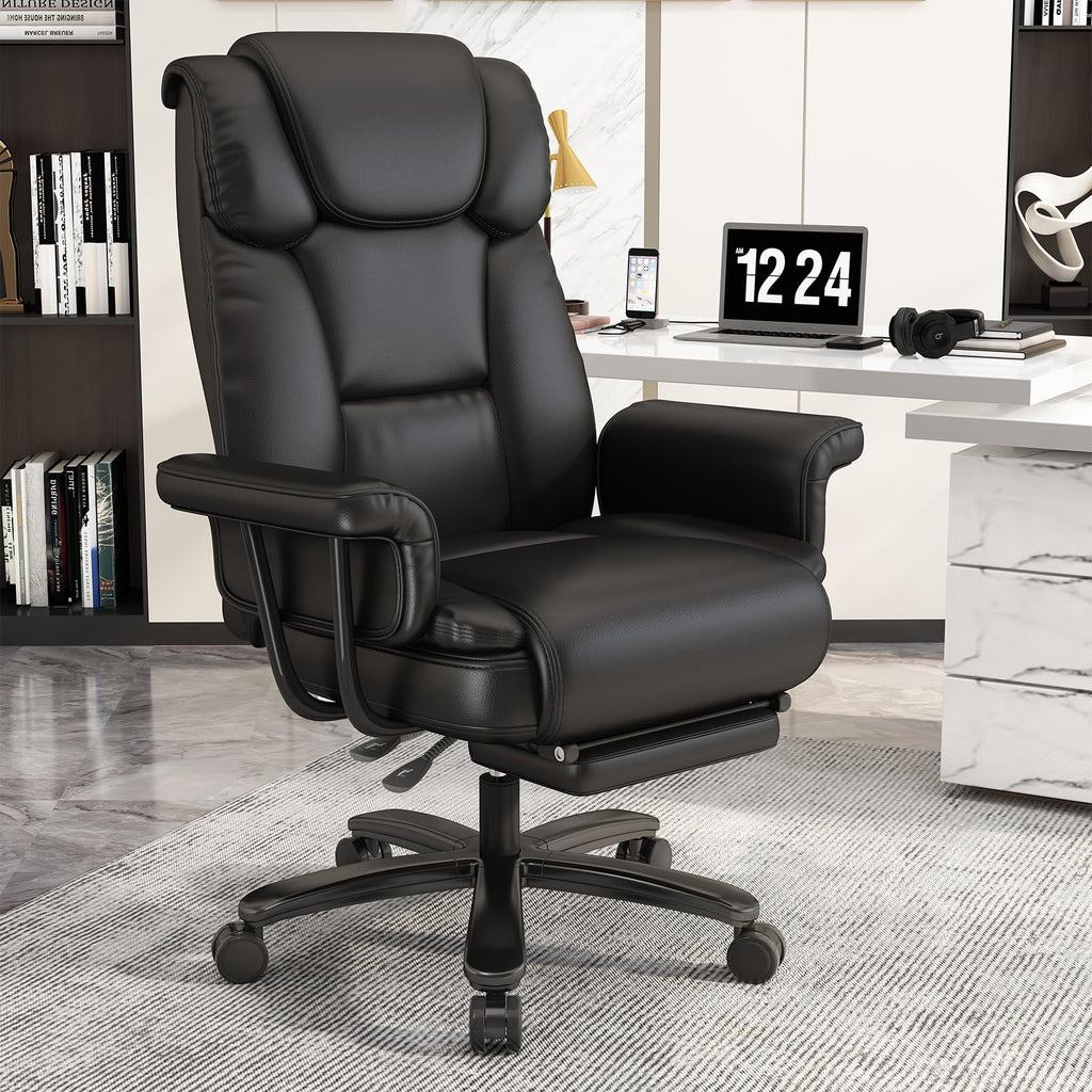 Gyi 160° Reclining Office Chair with Footrest, Big and Tall High Back Home Office Chair, Leather Computer Desk Chair with Cross Legged Seat,