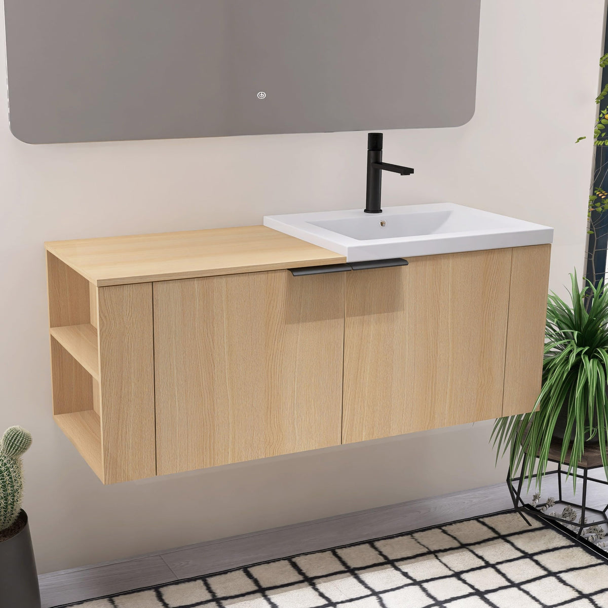 48" Floating Bathroom Vanity, 48 Inch Bathroom Vanity with Sink, Modern Single Sink Bathroom Vanity Combo, Brown Wall Mounted Cabinet Set