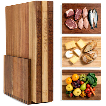 Book Cutting Board Set with Wooden Stand for Home Cooks