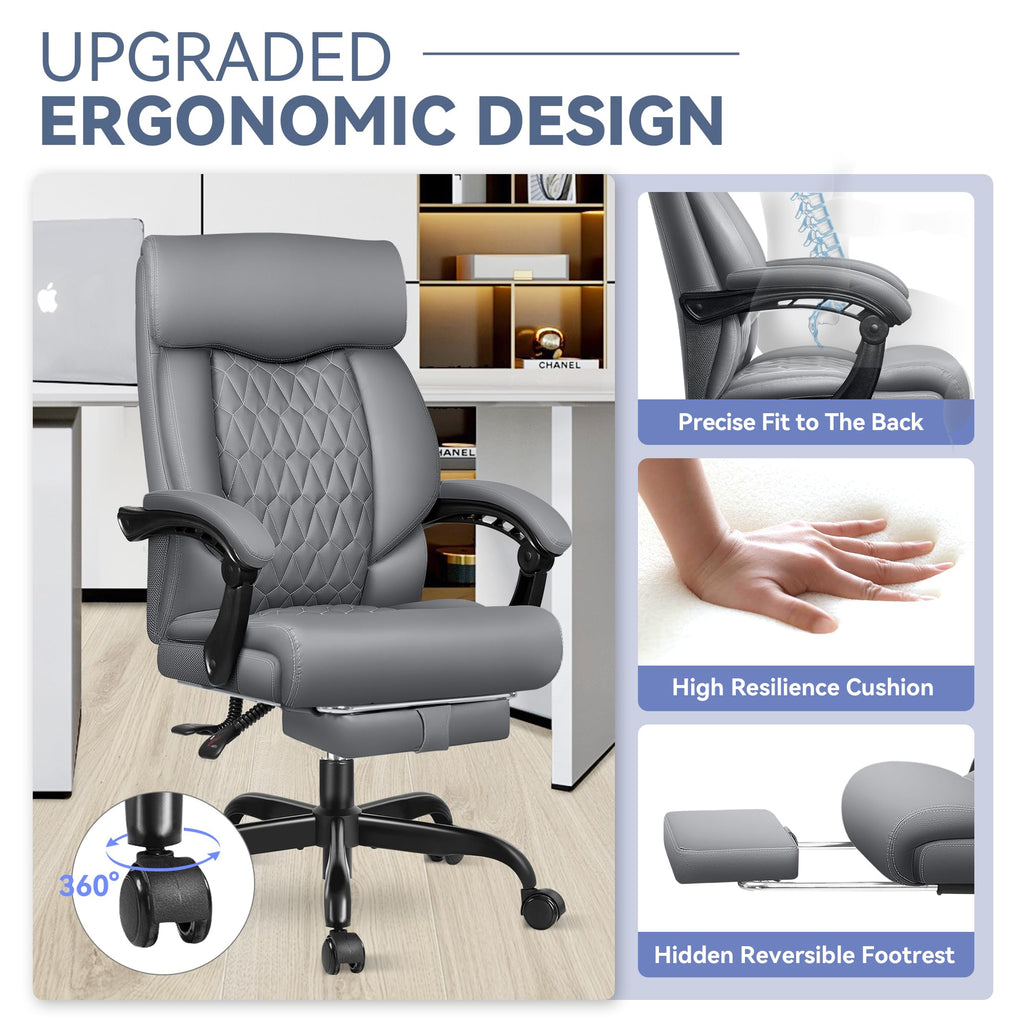 Office Chair, Big and Tall Office Desk Chair, Reclining Office Chair with Footrest Home Office Desk Chairs, High Back Ergonomic with Lumbar