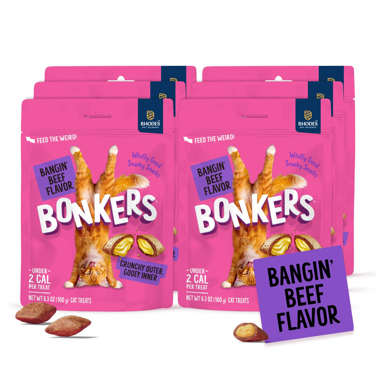 Bonkers Bites Bangin' Beef Flavor Crunchy & Soft Treats for Cats, 6.3oz Bag (Pack of 6)