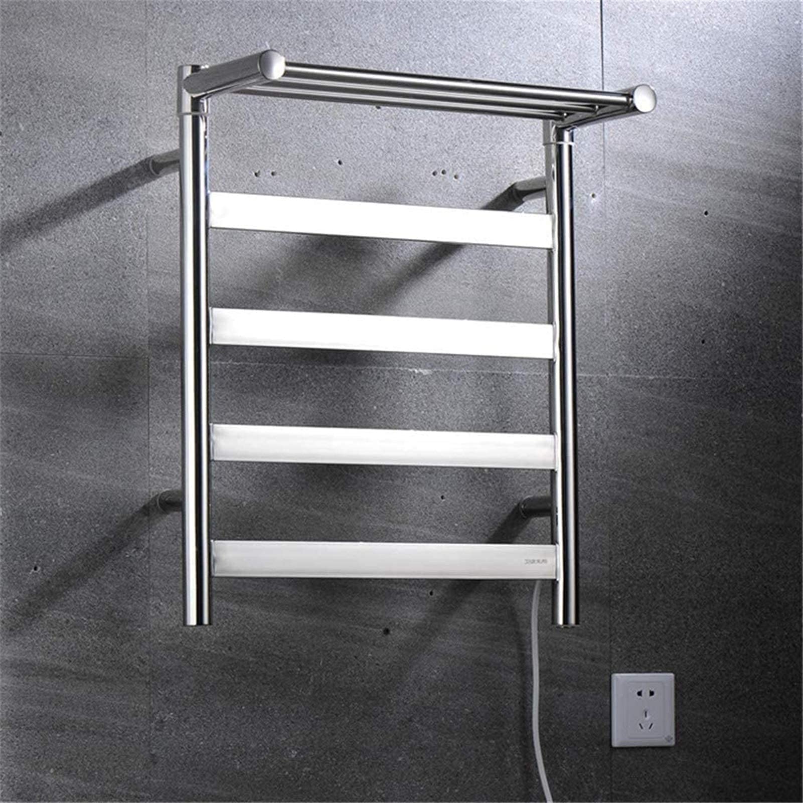 Heated Towel Rail Rails Towel Warmer Drying Rack Electric 304 Stainless Steel Tower Warmer with Top Shelf Wall-Mounted for Bathroom 4 Bars 600 500 250Mm