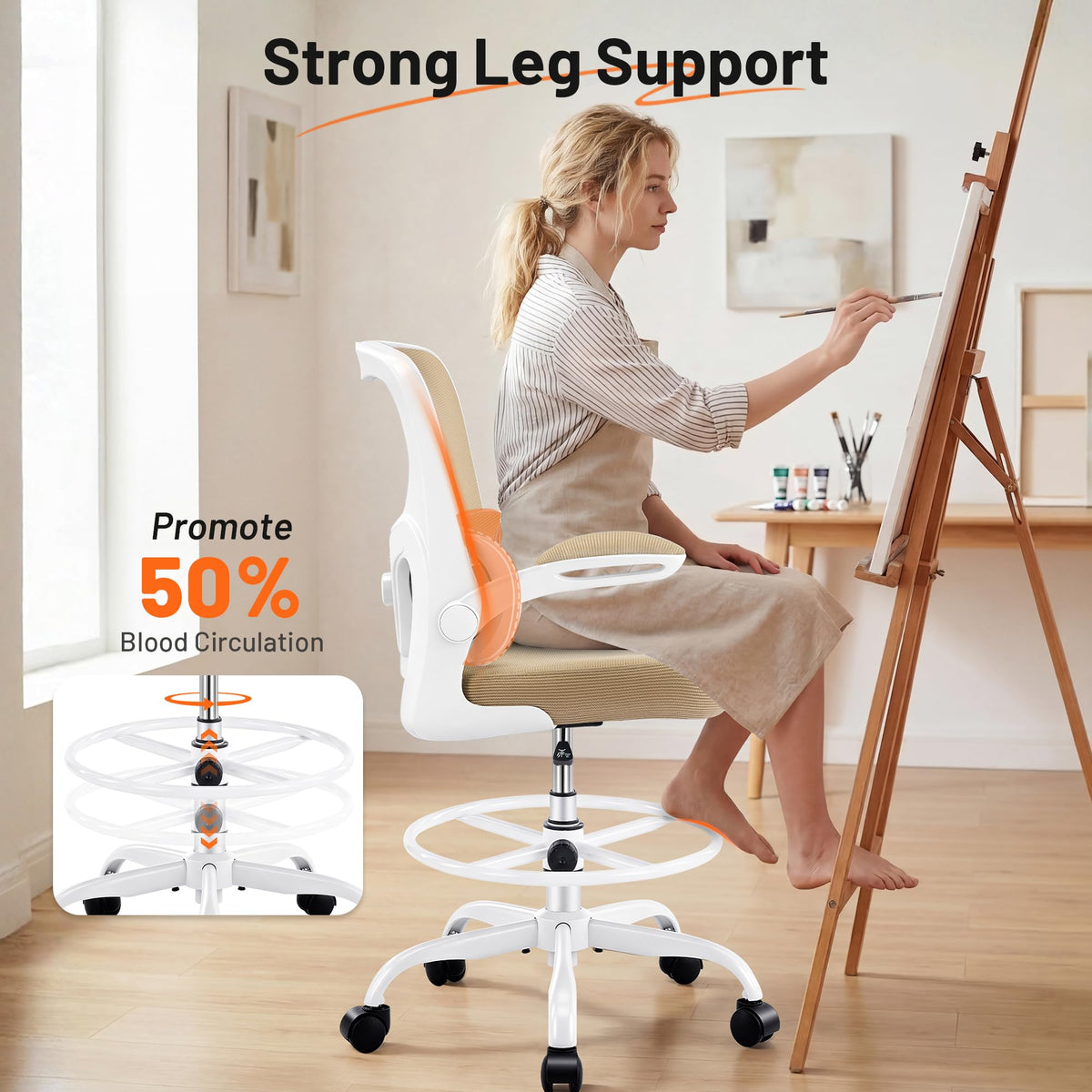 Areshark Drafting Chair - Ergonomic Tall Office Chair with Lumbar Support and Flip-up Armrests - High Standing Desk Chair Breathable Mesh with