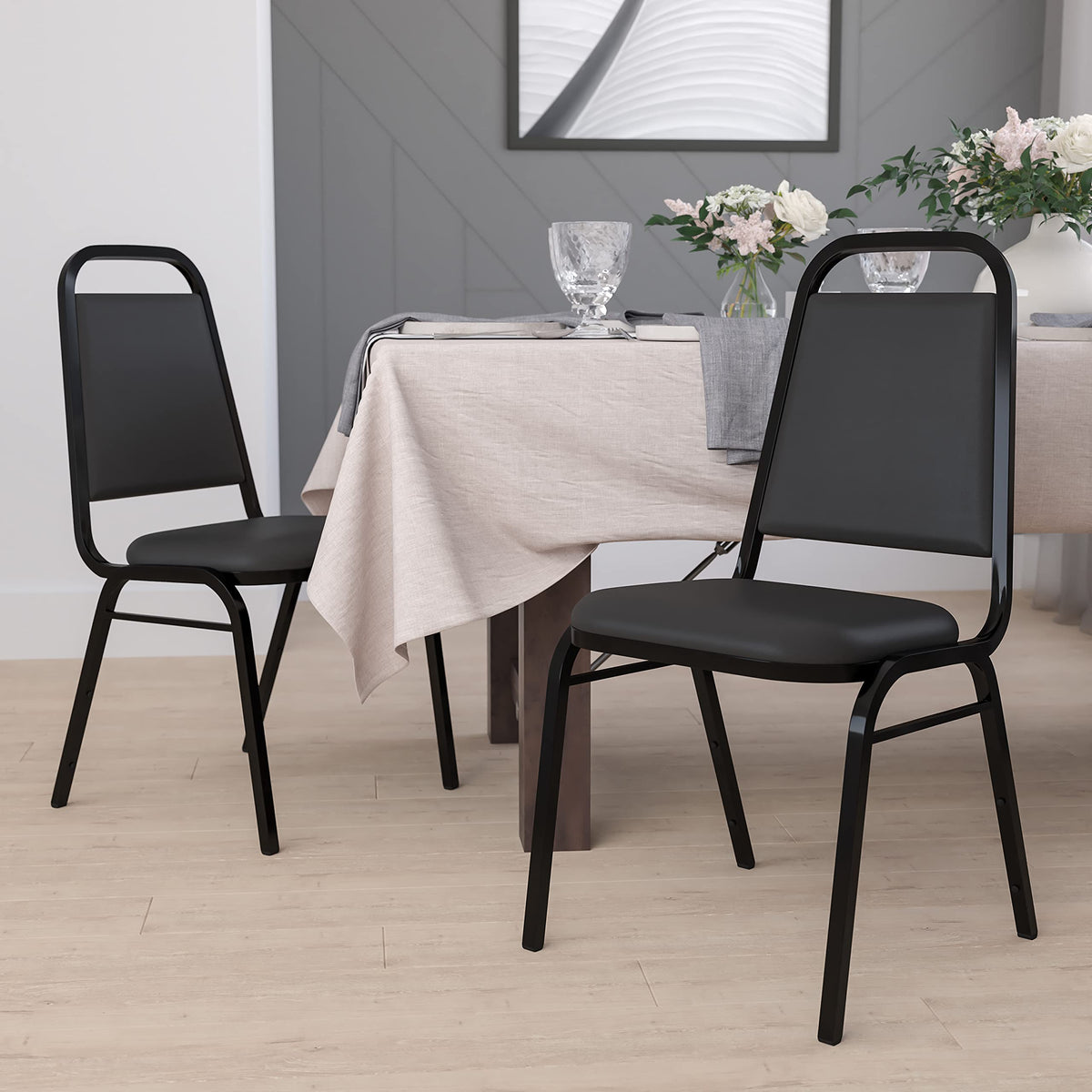 Flash Furniture Hercules Vinyl Banquet Chair, Black, 4-pack, Set of 4, Black Vinyl/black Frame