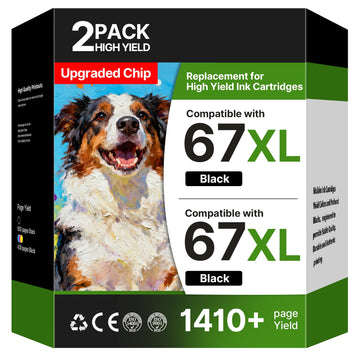 67XL Black Ink Cartridges for HP Ink 67 Compatible for HP 67XL Black Ink Cartridge Work for HP DeskJet 2855e 4255e 2827e 4227e 2755e 2700e 2700 2800e 2852e 4155e Envy 6055e 6452e 6455e (2 Black Pack)