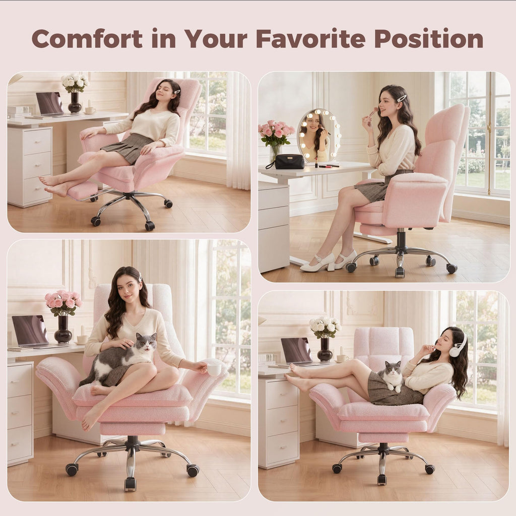 Big and Tall Office Chair, Flip Armrests for Pets & Cross Legged Sitting, Large, Pink