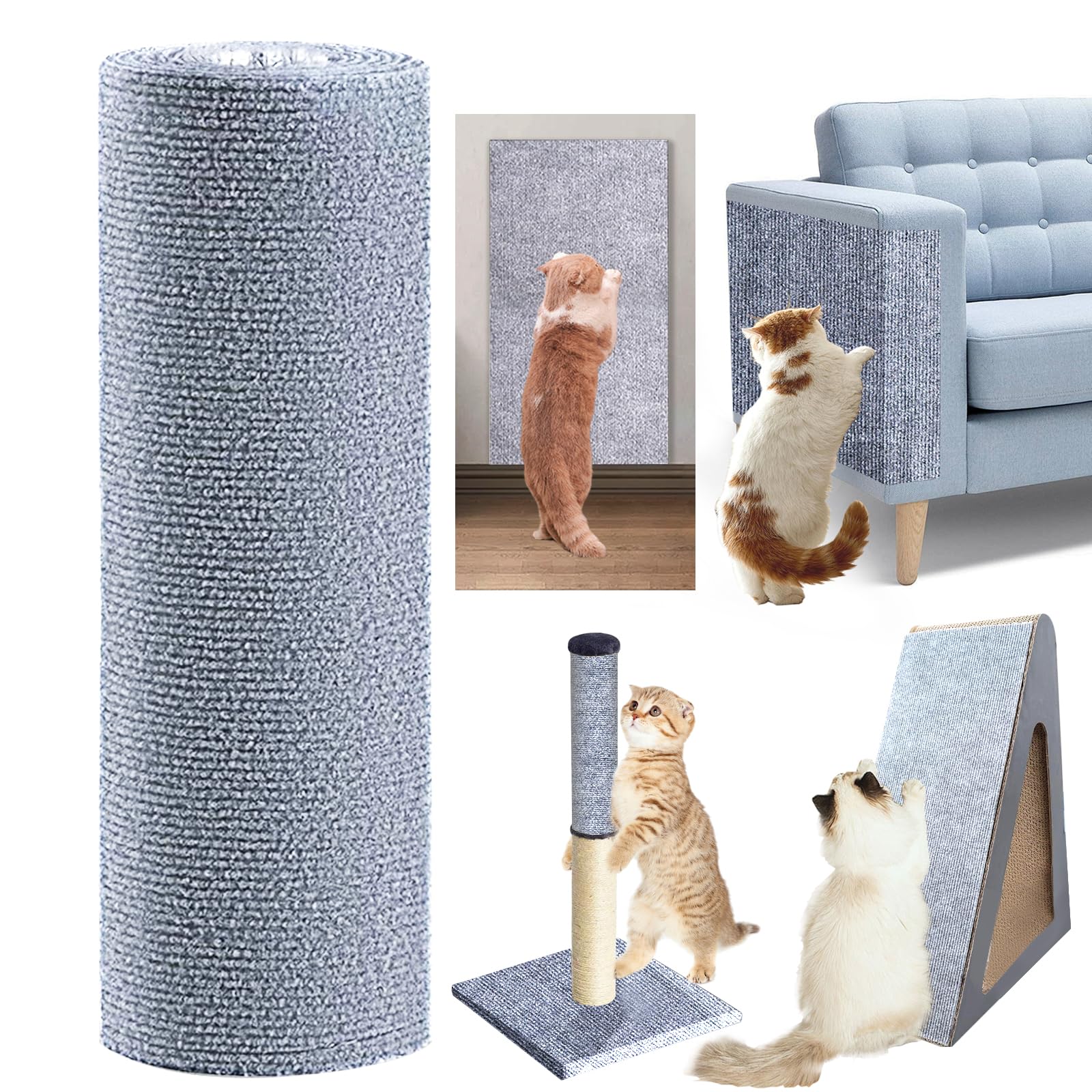 120"x15.8" cat Scratch Furniture Protector Keep Couch Sofa Protection Anti Claws Corner Wall Scratcher Post sisal Scratching mat Carpet pad Cover Fabric Tree Guards remnants (Light Grey)