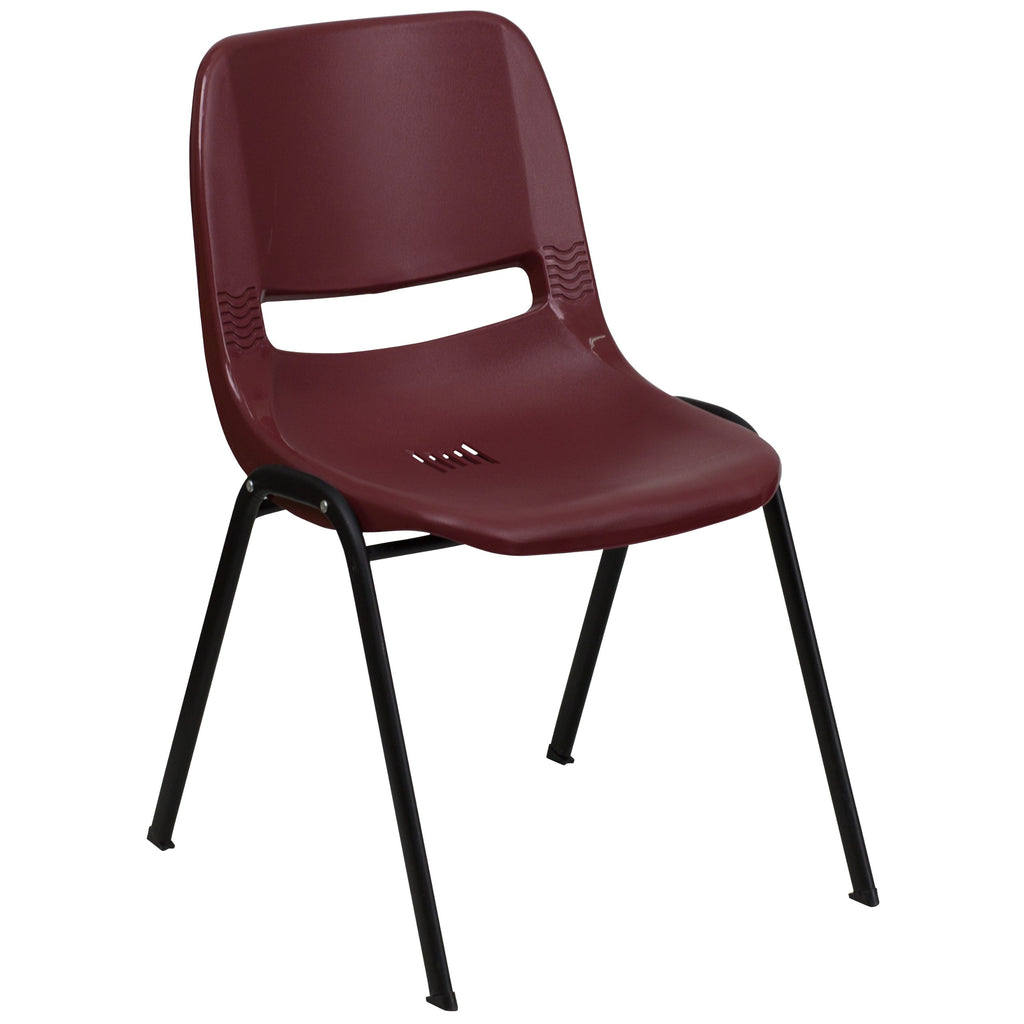 Flash Furniture Hercules Series 880 Lb. Capacity Burgundy Ergonomic Shell Stack Chair with Black Frame, Set of 1