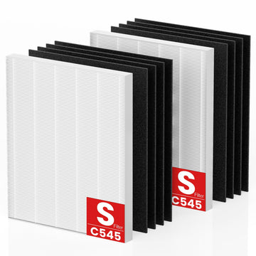 C545 Replacement Filter Compatible with Winix C545 Air Purifier, for Winix Filter S, Part 1712-0096-00 and 2522-0058-00, 2 Pack HEPA & 8 Pcs Activated Carbon Pre-Filter