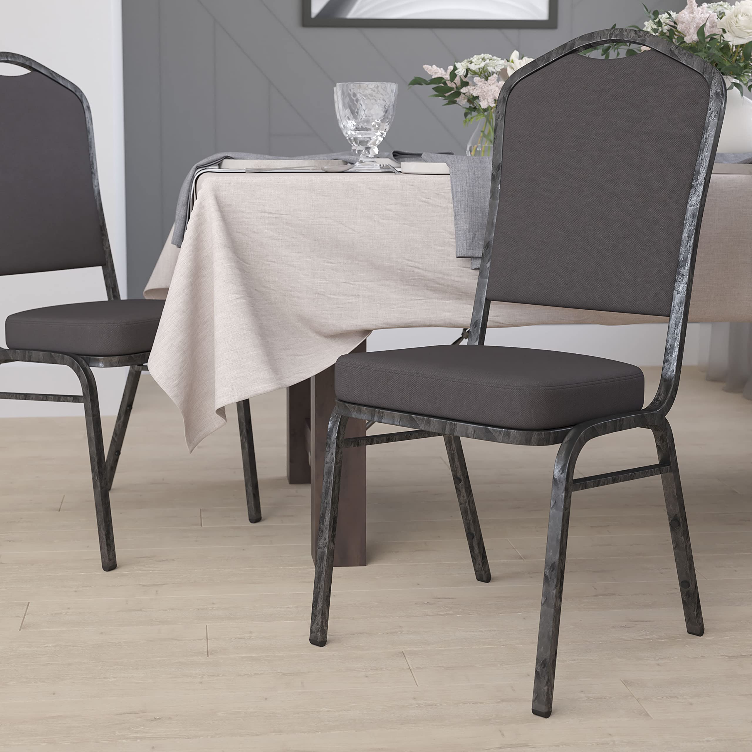 Flash Furniture Hercules Fabric Crown Back Stackable Banquet Chair, Silver, Set of 1, Gray Fabric/silver Vein Frame