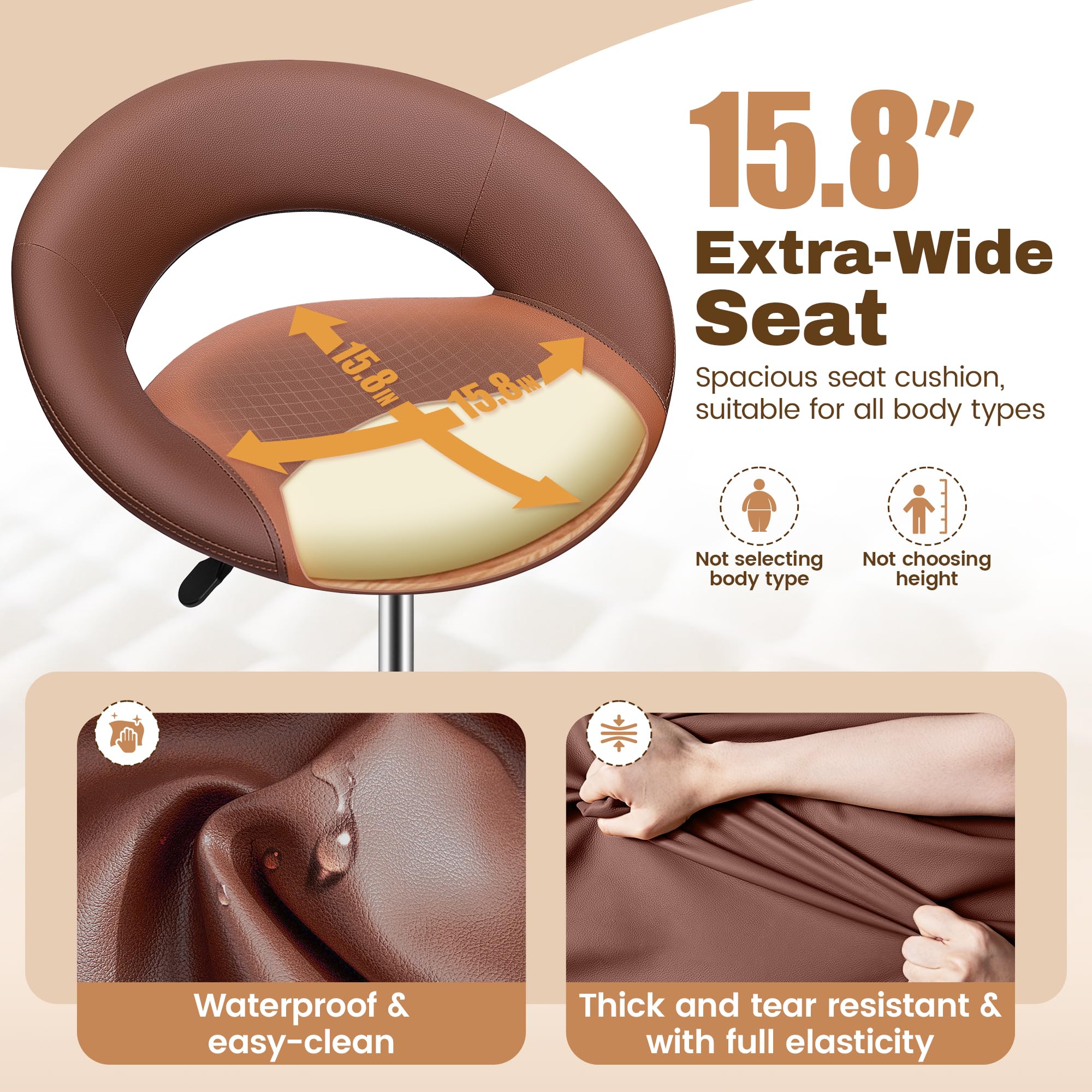 Bestfair Drafting Chair with Back, Adjustable Counter Height Rolling Stool, 4 Pack, Brown