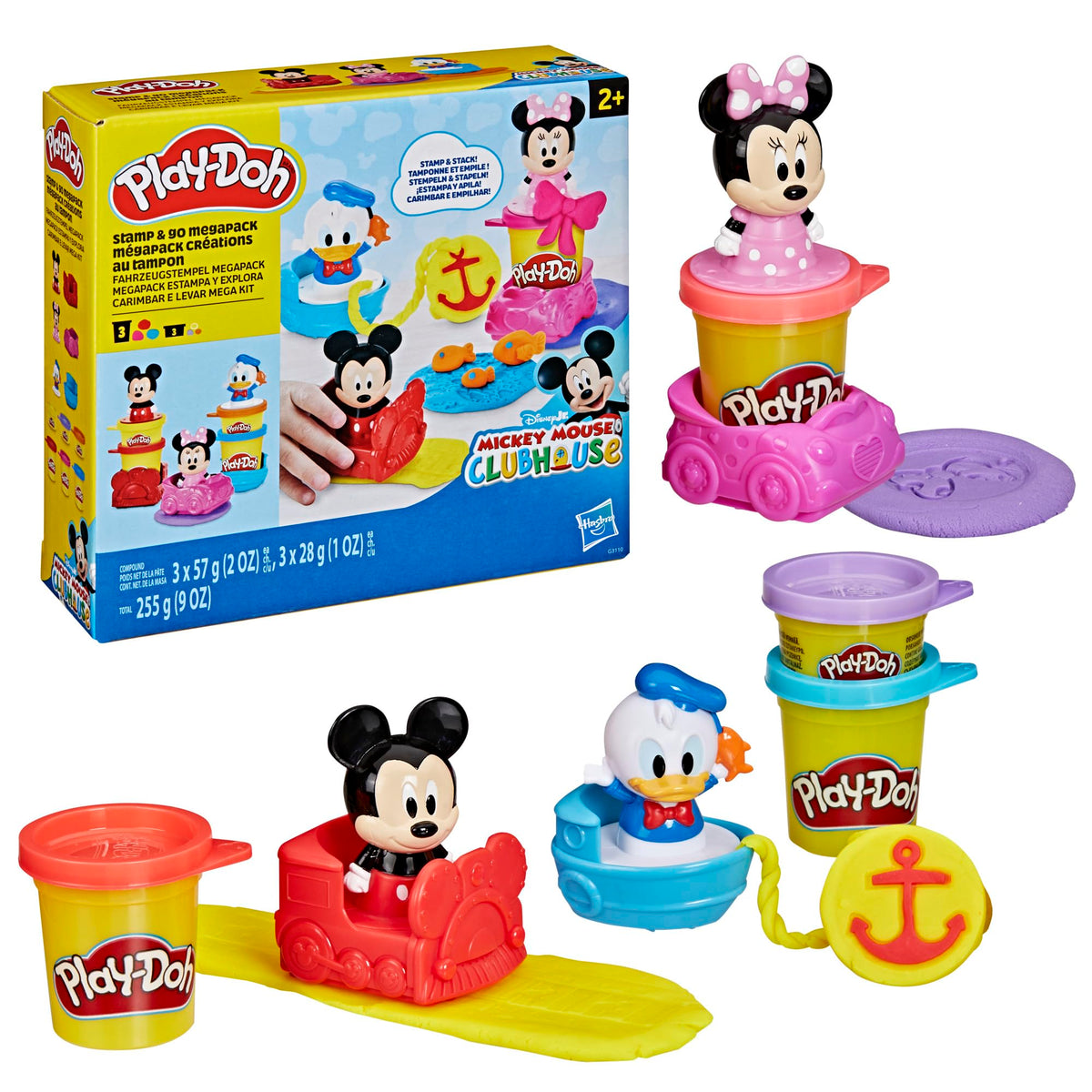 Play-Doh Disney Junior Mickey Mouse Clubhouse, Stamp & Go Megapack with Mickey, Minnie & Donald, Arts & Crafts Preschool Toys for Kids 2+