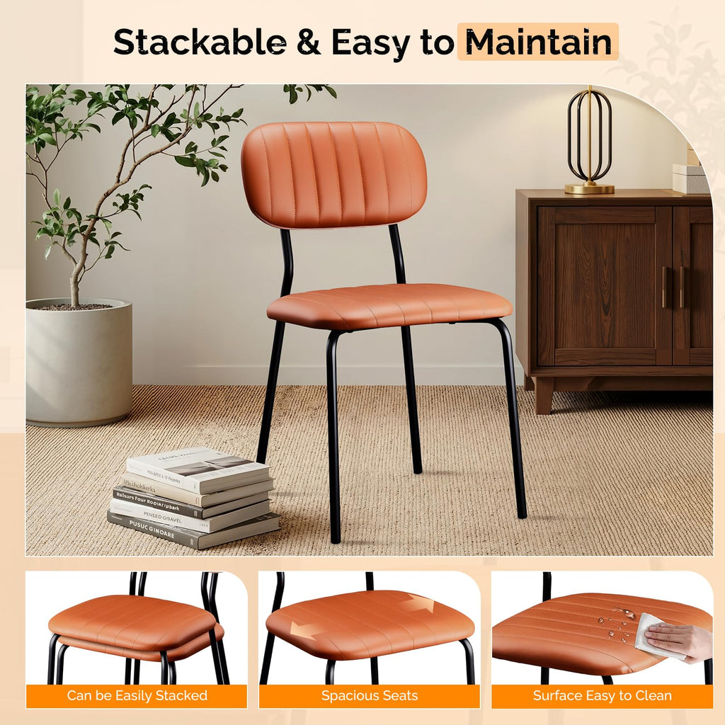 Vingli Modern Pu Padded Stacking Dining Chair Set of 4 for Home, Brown, 4 Pack, Brown Pu