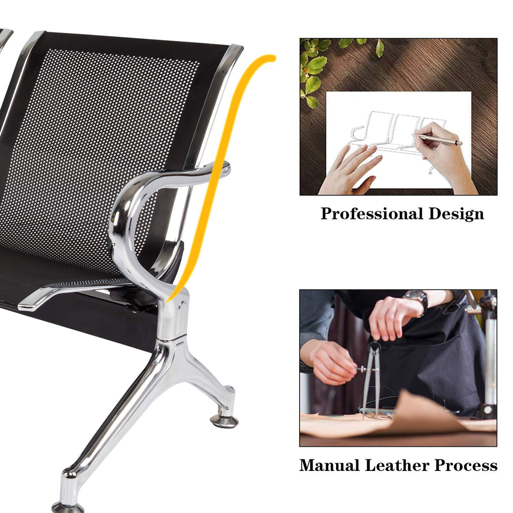 Buenotoys 3-seat Waiting Room Chairs - Waiting Room Bench with Arms Airport Reception Bench Guest Reception Chairs Lobby Bench Waiting Area for