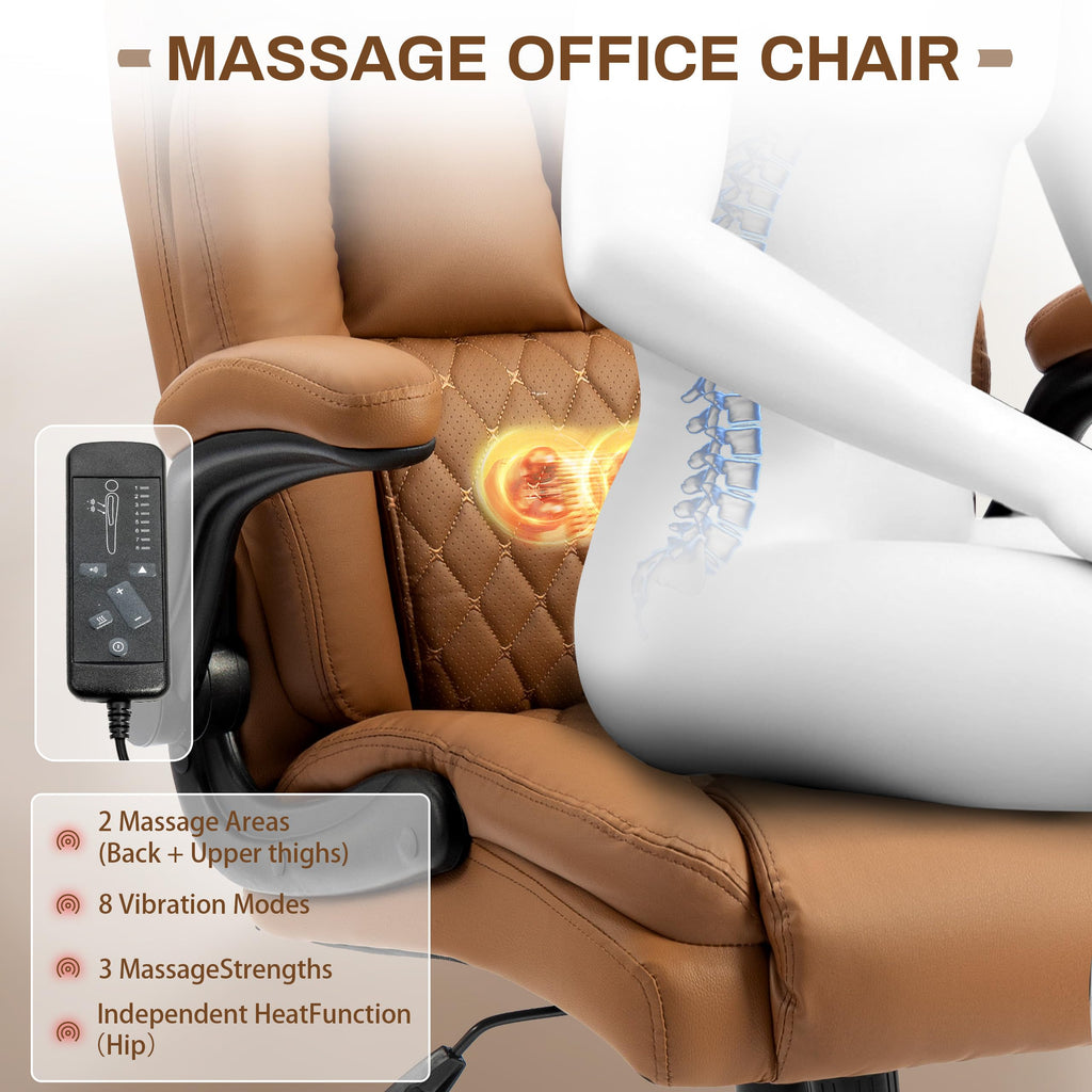 Massage Office Chair, 500lbs Ergonomic Rocking Executive Desk Chairs with 4 Points Vibration&heat,padded Flip-up Armrests for Big and Tall