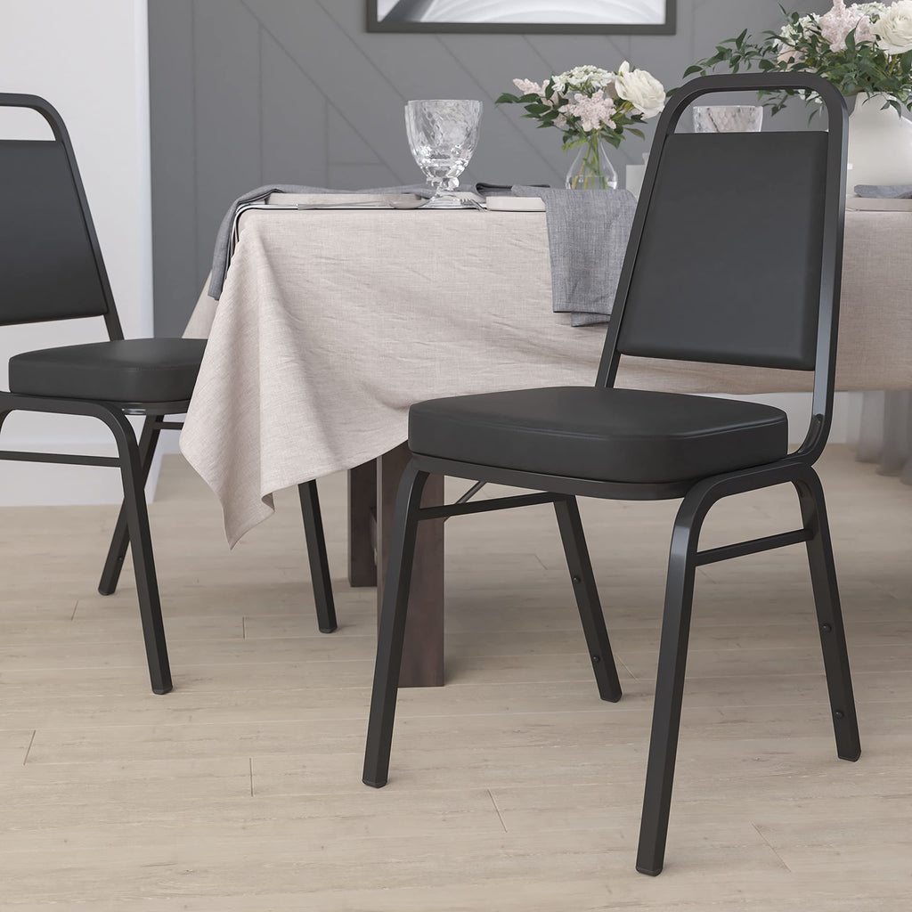 Flash Furniture Hercules Trapezoidal Back Stackable Banquet Chair, Black, Set of 1, Black Vinyl/black Frame