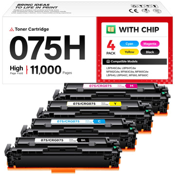 075H Toner Cartridge 4-Pack High Yield with Chip Black Cyan Yellow Magenta Replacement for Canon 075 Compatible Color imageCLASS MF662Cdw MF663Cdw MF665Cdw LBP646Cdw LBP647Cdw MF660C LBP640C Printer